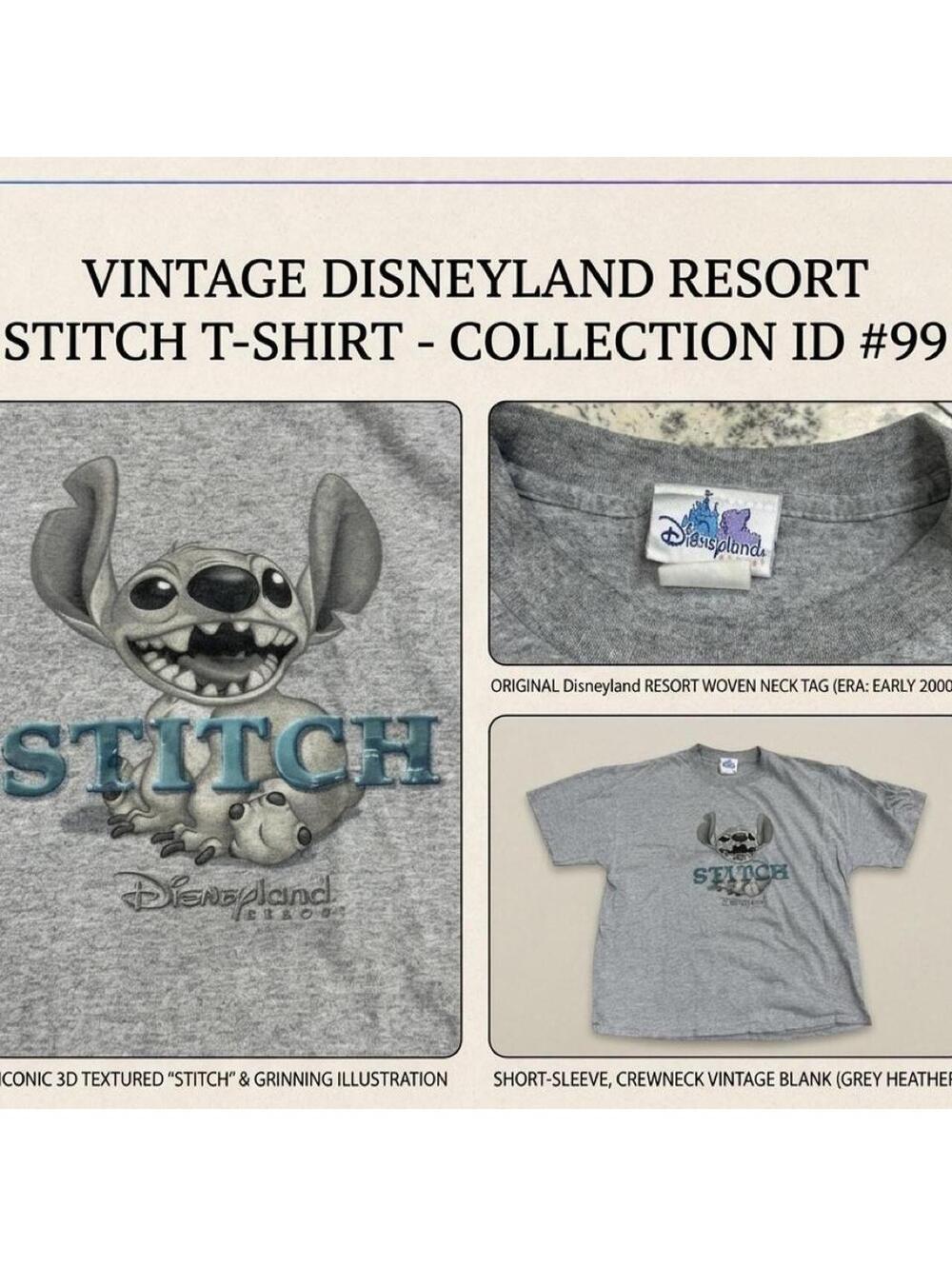 Vintage Disneyland Stitch Graphic Tee Grey Y2K Disney Shirt